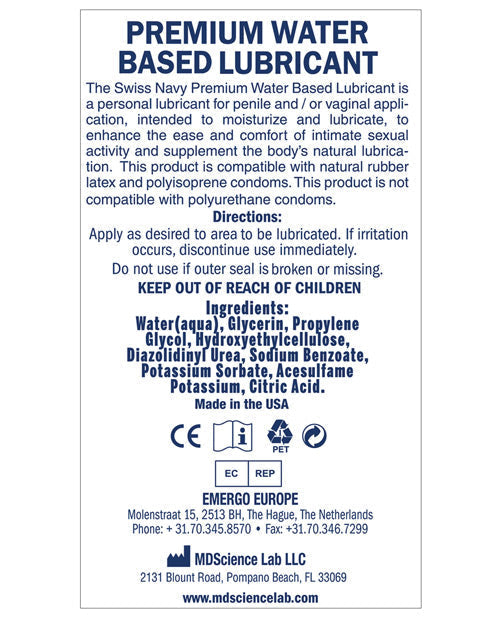 Swiss Navy Water Based Lube Lubricant 2 Oz Gel Like Start
