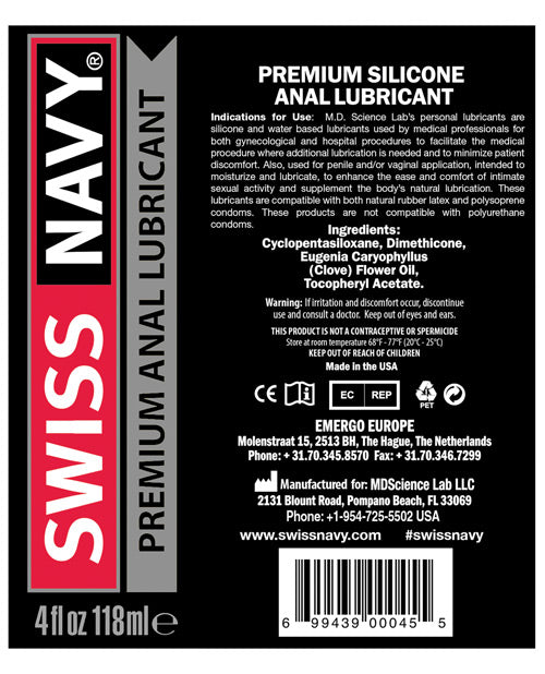 Swiss Navy Silicone Based Anal Lubricant 4 oz Long-Lasting Glide