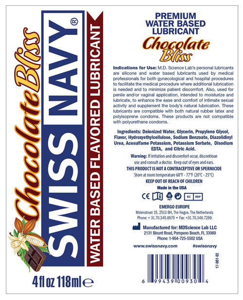 Chocolate Bliss Flavored Lubricant 4 oz Bottle Size
