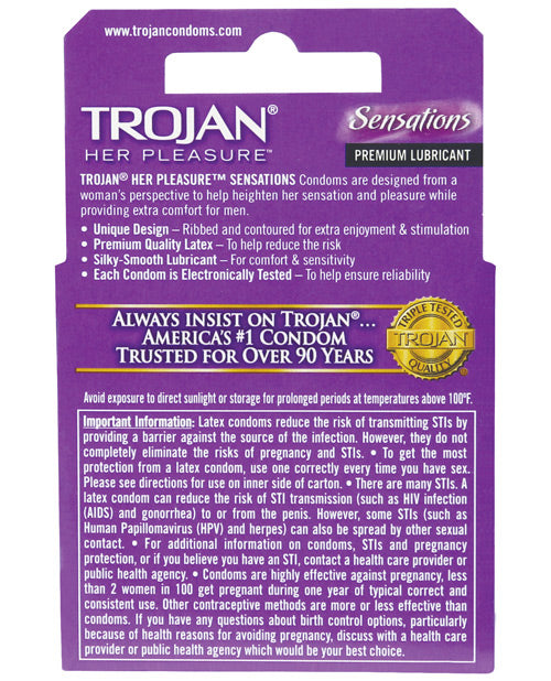 Trojan Her Pleasure Condoms Box of 3 Ribbed Contoured Silky Lubrication