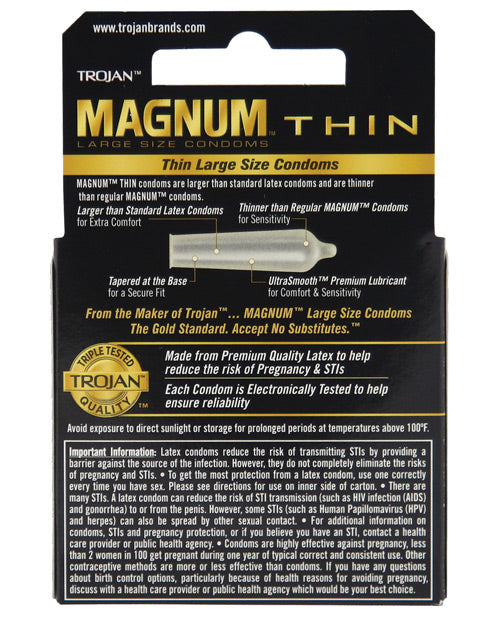 Trojan Magnum Thin Condoms Lubricated Large Size Pack of 3