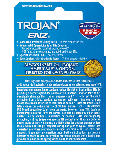 Trojan Enz Spermicidal Lubricated Latex Condoms 3-Pack