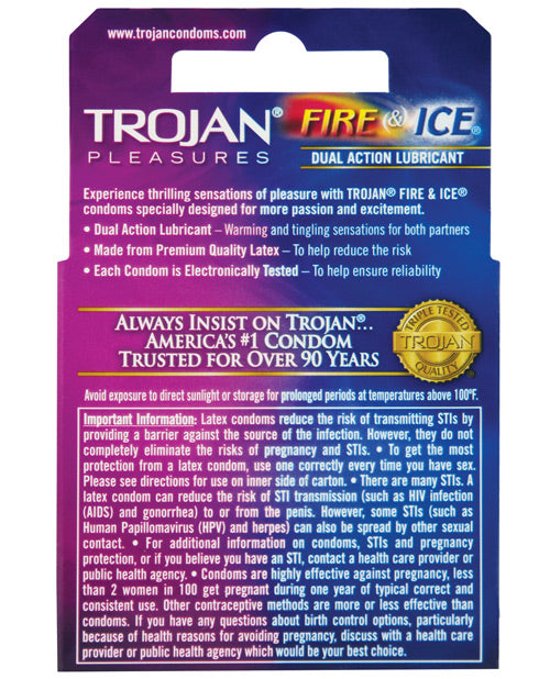 Trojan Fire And Ice Condoms Box 3 Electronically Tested Latex
