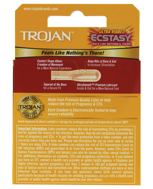 Trojan Ultra Ribbed Ecstasy Condoms 3 Pack Enhanced Stimulation
