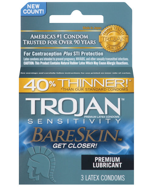 Trojan BareSkin Condoms Box 3 Thinnest Latex 40 Percent Thinner