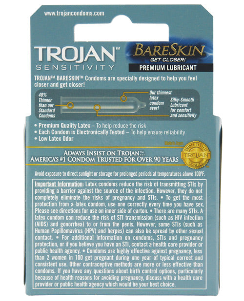 Trojan BareSkin Condoms Box 3 Thinnest Latex 40 Percent Thinner