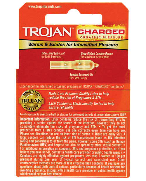 Trojan Intensified Charged Condoms Box of 3 Built-In Lubricant