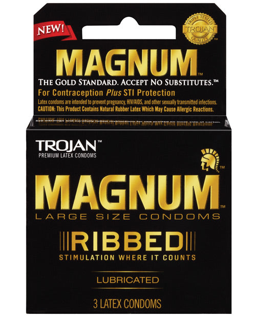 Trojan Magnum Ribbed Condoms Box of 3 Large Size Heightened Stimulation