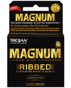 Trojan Magnum Ribbed Condoms Box of 3 Large Size Heightened Stimulation