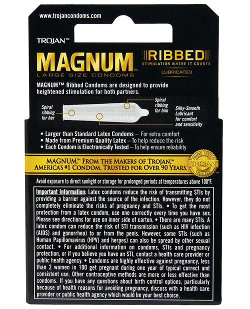 Trojan Magnum Ribbed Condoms Box of 3 Large Size Heightened Stimulation