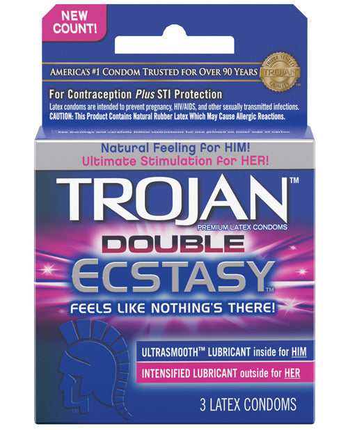 Trojan Double Ecstasy Condom Box Of 3 Dual Lubricants Ribbed Texture