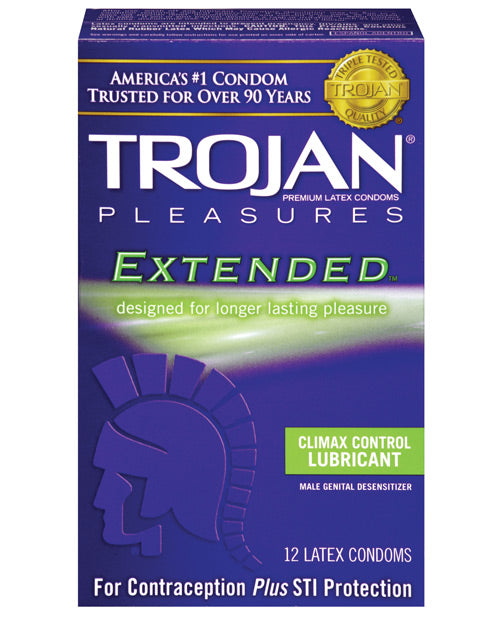 Trojan Extended Pleasure Condoms 12 Pack BuiltIn Desensitizer