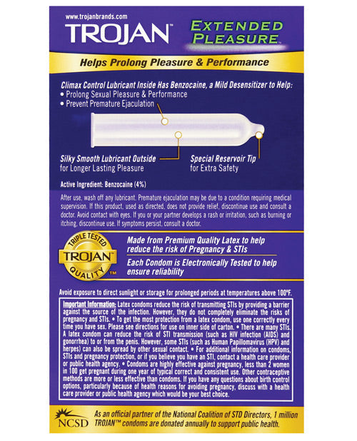 Trojan Extended Pleasure Condoms 12 Pack BuiltIn Desensitizer