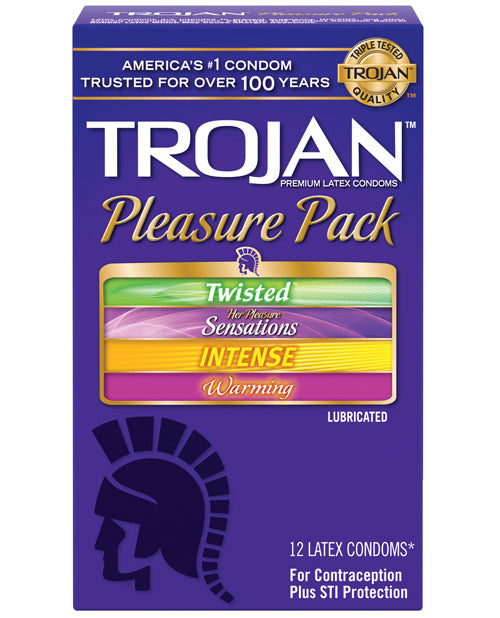Trojan Pleasure Condoms Assorted Box Of 12 With 4 Textures