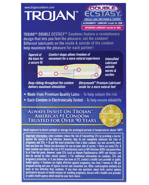 Trojan Double Ecstasy Condoms 10 Count Inner Lubricant Outer Lubricant