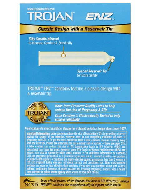 Trojan Enz Lubricated Condoms 12 Pack Reservoir Tip Latex