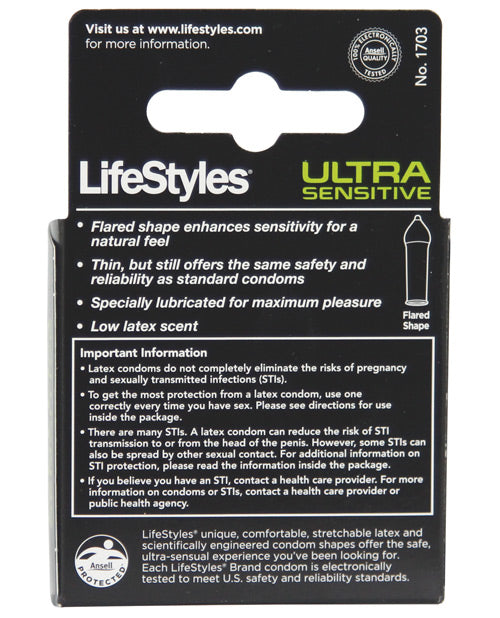 Lifestyles Ultra Sensitive Condoms 3 Pack Lubricated Near Skin Feel