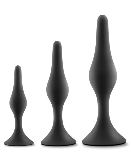 Anal Plug Kit 3 Sizes With Tapered Tip Silicone Finish Black