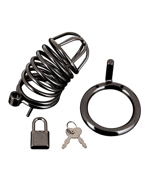 Chastity Cage 2 Piece Black Stainless Steel Cage Design
