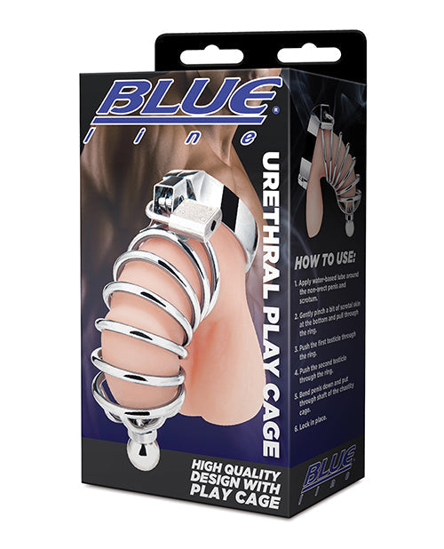 Blue Line Urethral Play Cage Silver Finish For Adults
