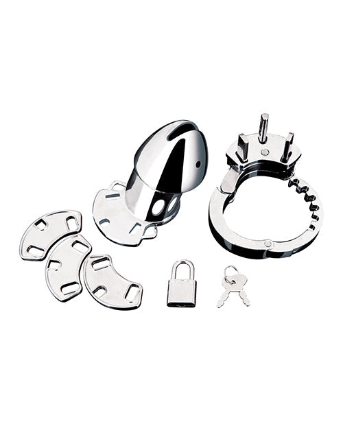 Blue Line Obedience Cage Male Chastity Device Silver