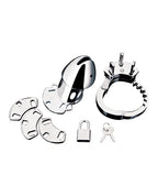 Blue Line Obedience Cage Male Chastity Device Silver