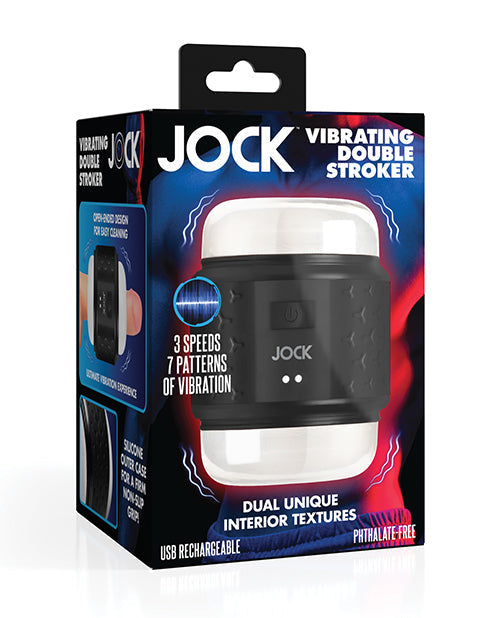 Jock Vibrating Double Stroker Masturbator Black Adjustable Sleeve Dual Entry