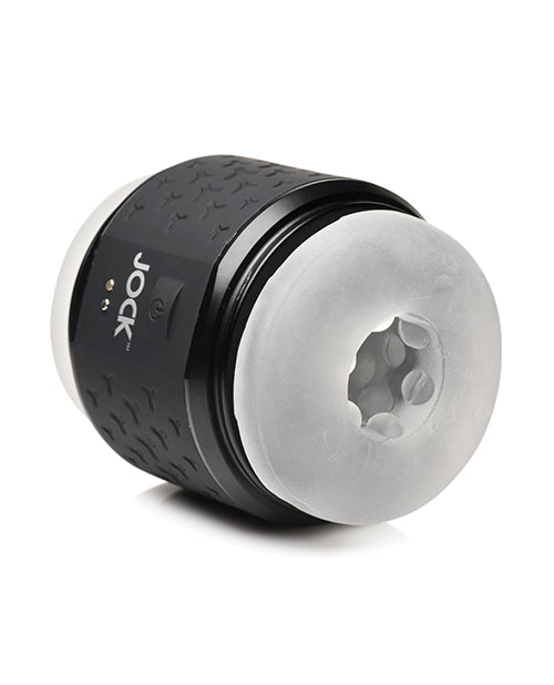 Jock Vibrating Double Stroker Masturbator Black Adjustable Sleeve Dual Entry