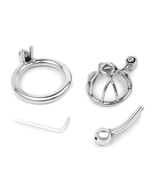 Stainless Steel Inverted Micro Chastity Cage With Urethral Straw