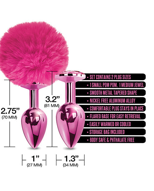 2 Piece Metal Butt Plug Set Pink Metallic Jewel Inlaid