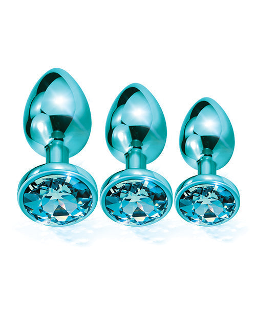 3-Piece Aluminum Butt Plug Trainer Set With Inlaid Jewel Blue