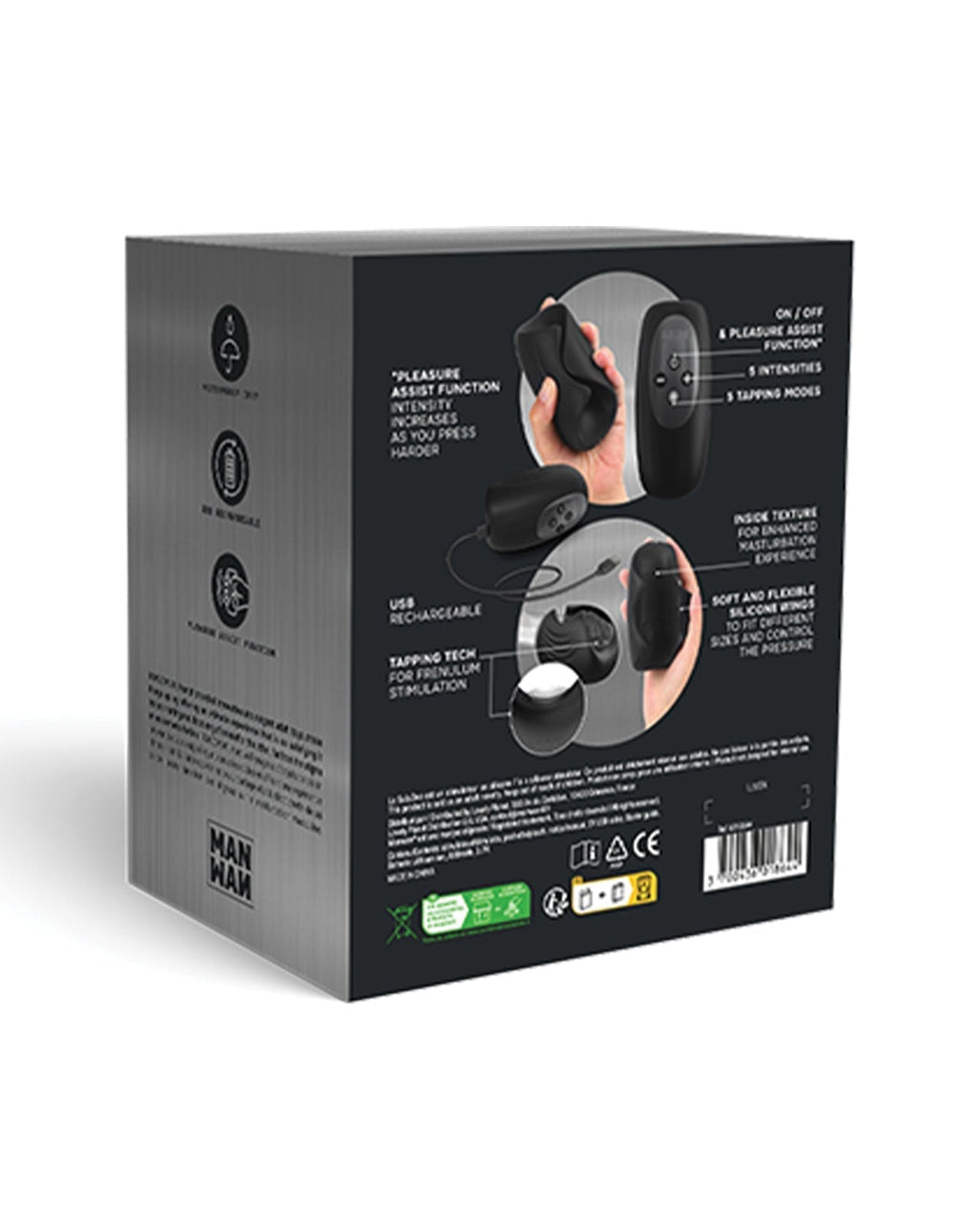 Manwan Sub One Tapping Male Masturbator Adjustable Vibrations Infinite Black