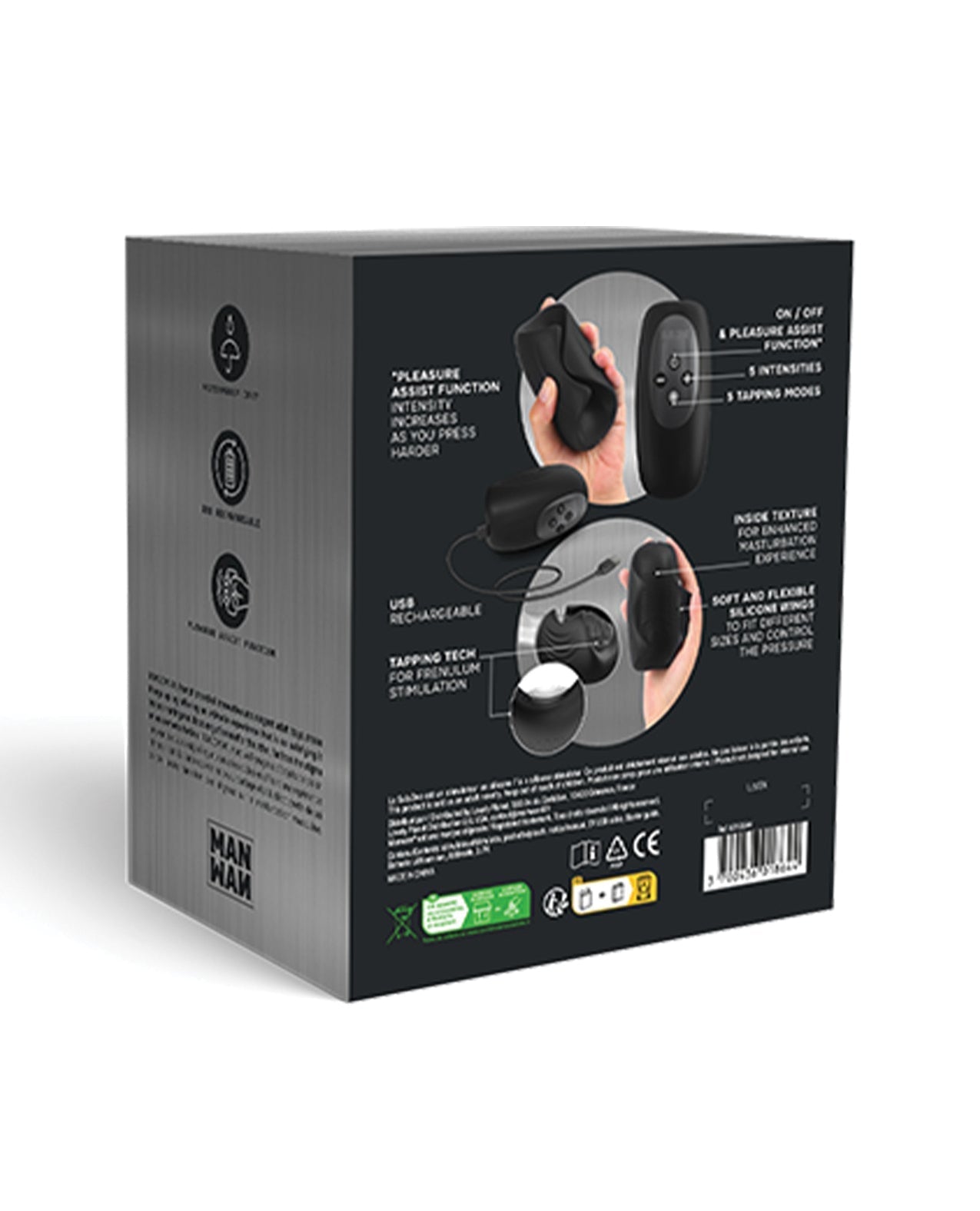 Manwan Sub One Tapping Male Masturbator Adjustable Vibrations Infinite Black