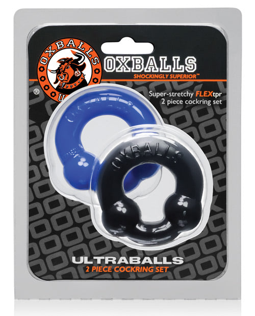 Ultraballs Cock Rings Pack 2 Black Police Blue Stretchier Grip