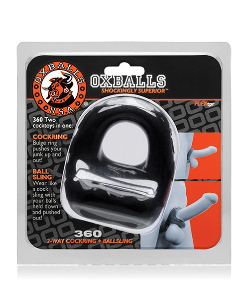 360 Cock Ring and Ballsling FLEX TPR 2 in 1 Wearable Black