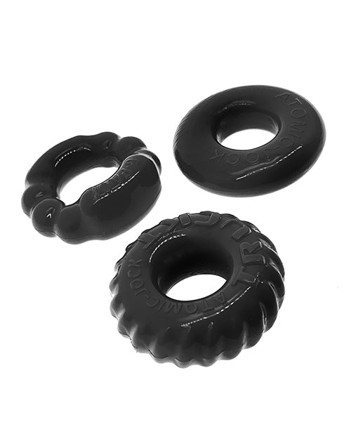 Bonemaker 3 Pack Cockring Kit Black Ribbed Non Roll Grip