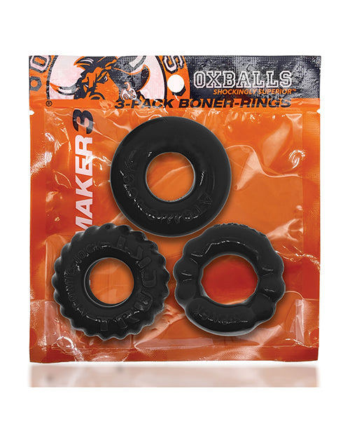 Bonemaker 3 Pack Cockring Kit Black Ribbed Non Roll Grip