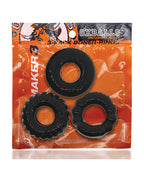 Bonemaker 3 Pack Cockring Kit Black Ribbed Non Roll Grip