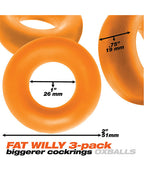 Fat Willy Cock Rings 3 Pack Jumbo Orange Max Grip Design