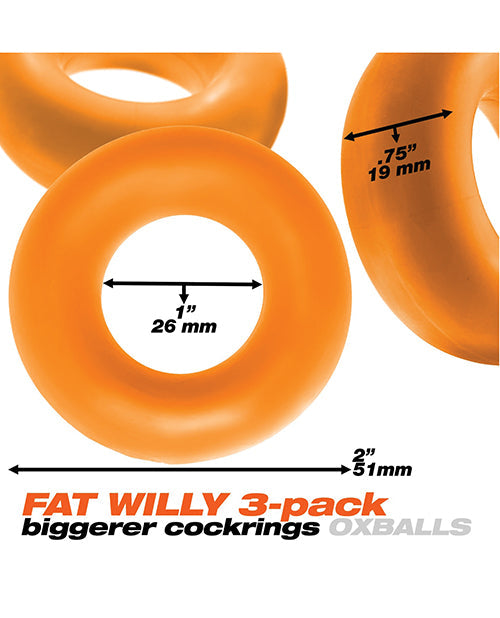 Fat Willy Cock Rings 3 Pack Jumbo Orange Max Grip Design