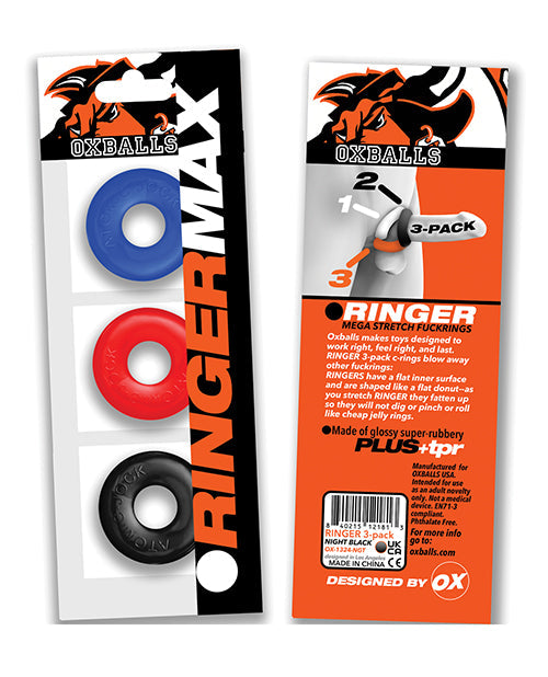 Ringer Max 3 Pack Cockrings Multi Color Set With Grip