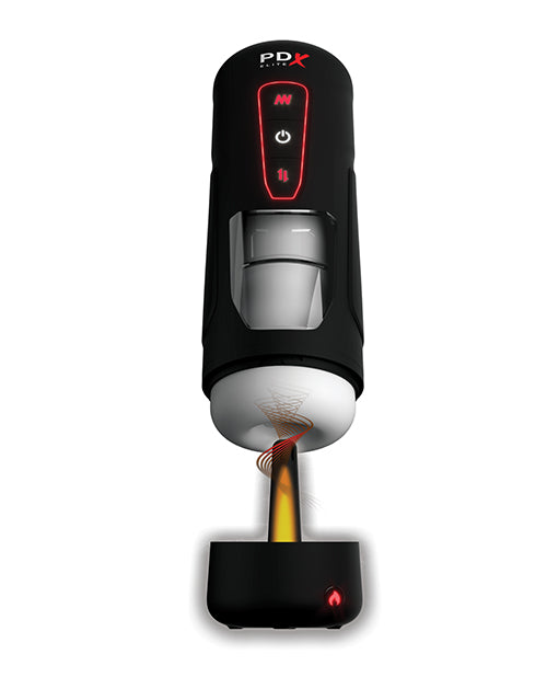 PDX Elite Milk Me Hotter Masturbator Black Automatic Thrusting Vibration Warmth