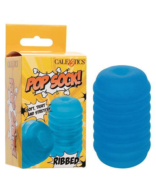 Pop Sock Ribbed Masturbator Blue Reversible Dual Texture