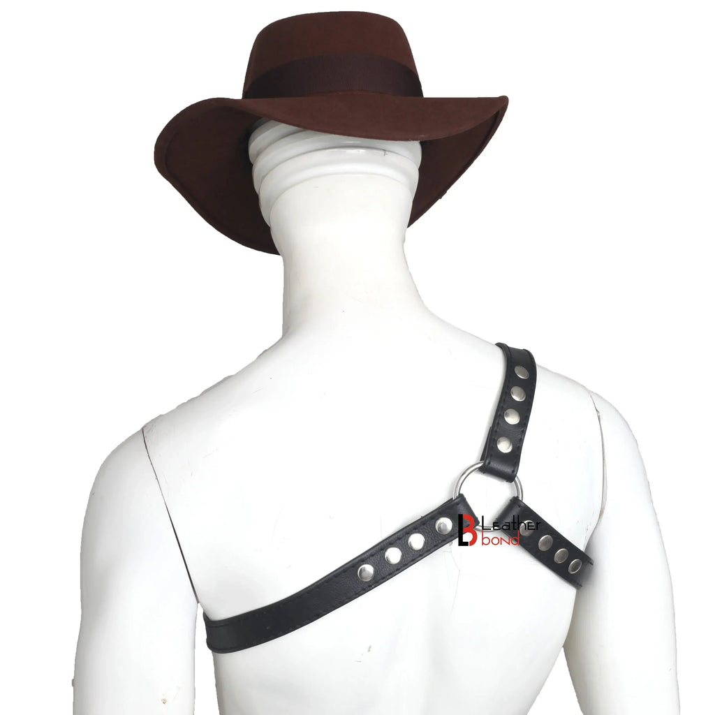 Double Folded Real Cowhide Leather Chest And Shoulder Harness