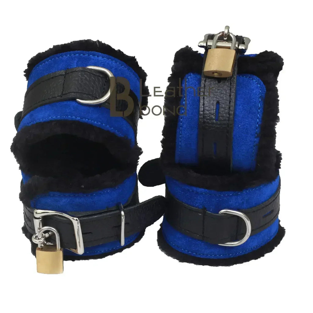Cowhide Suede Leather Wrist And Ankle Cuffs Bondage Set 5 Piece Padded