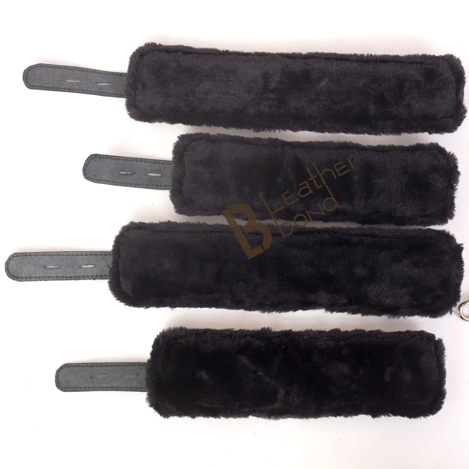 Real Cowhide Suede Leather Wrist and Ankle Cuffs Restraint Bondage Set Red & Black 5 Piece Padded Fluffy Fur Lining