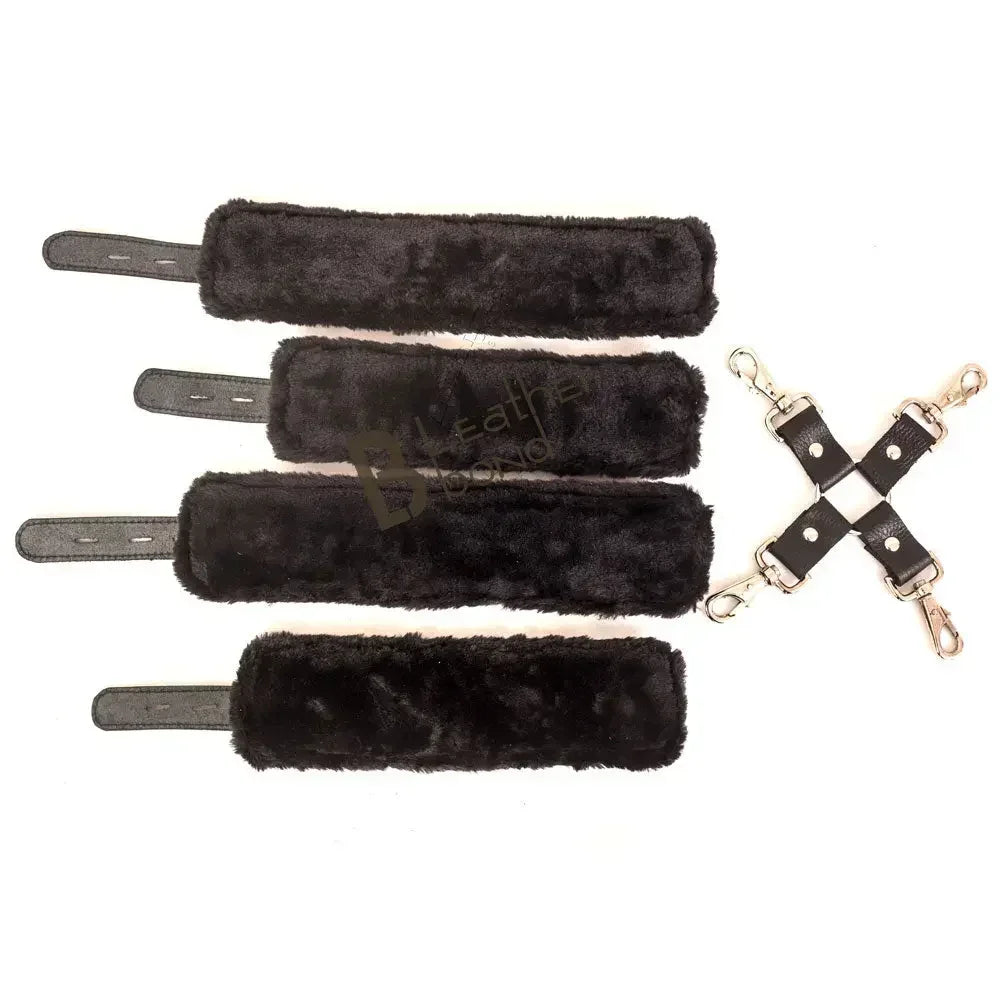 Cowhide Suede Leather Wrist And Ankle Cuffs Bondage Set 5 Piece Padded