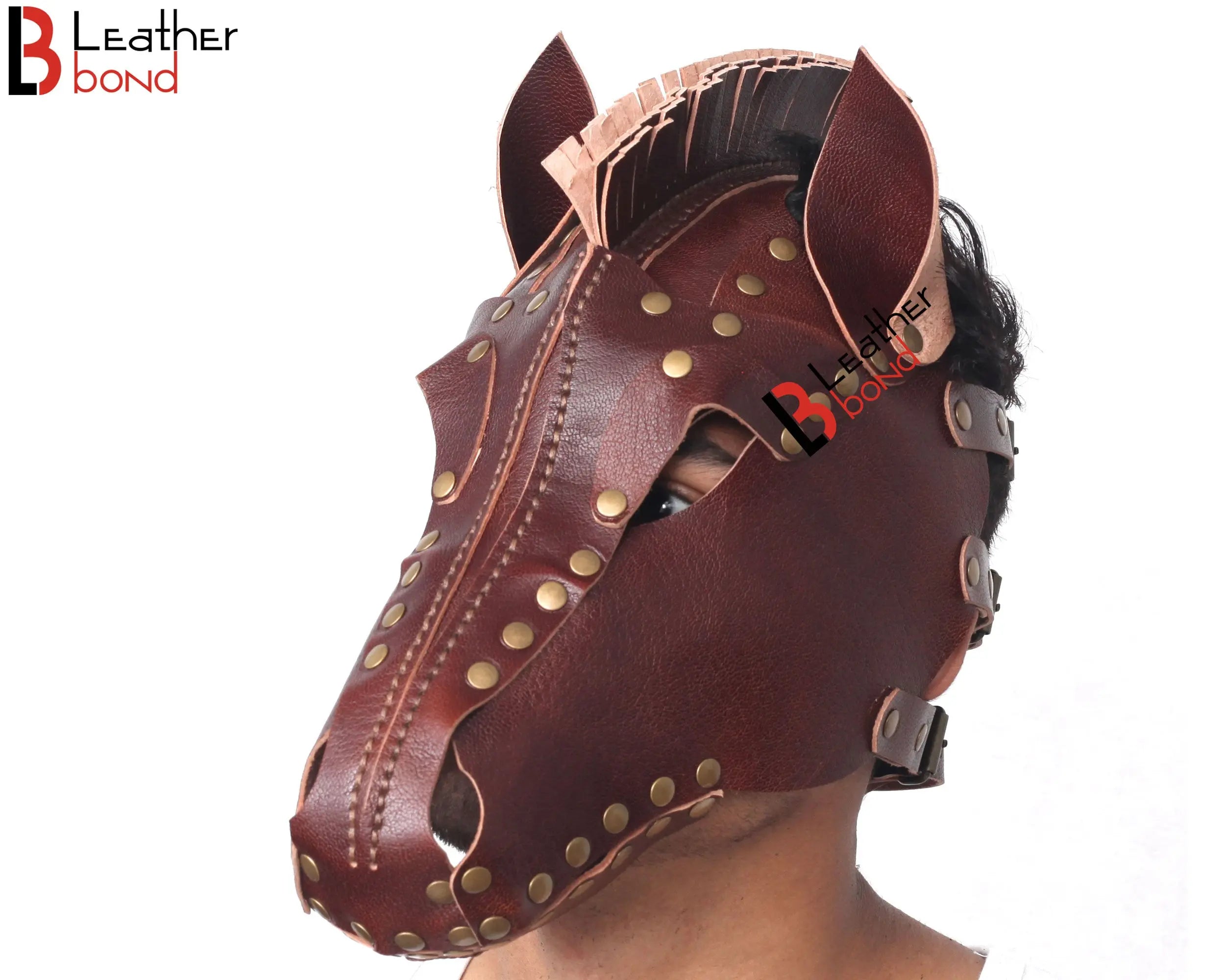 Genuine Cowhide Leather Horse Mask Hood Costume Reenactment Gear Halloween Mask Handmade