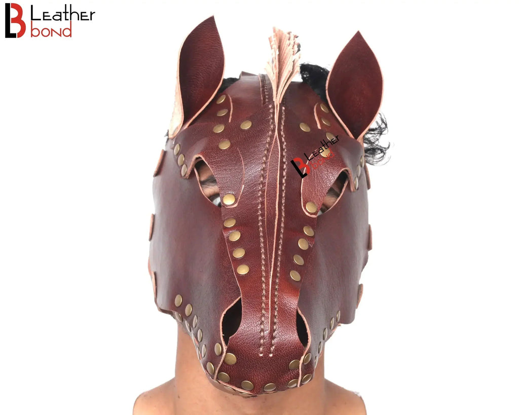 Cowhide Leather Horse Mask Hood Handmade Vegetable Tanned Leather