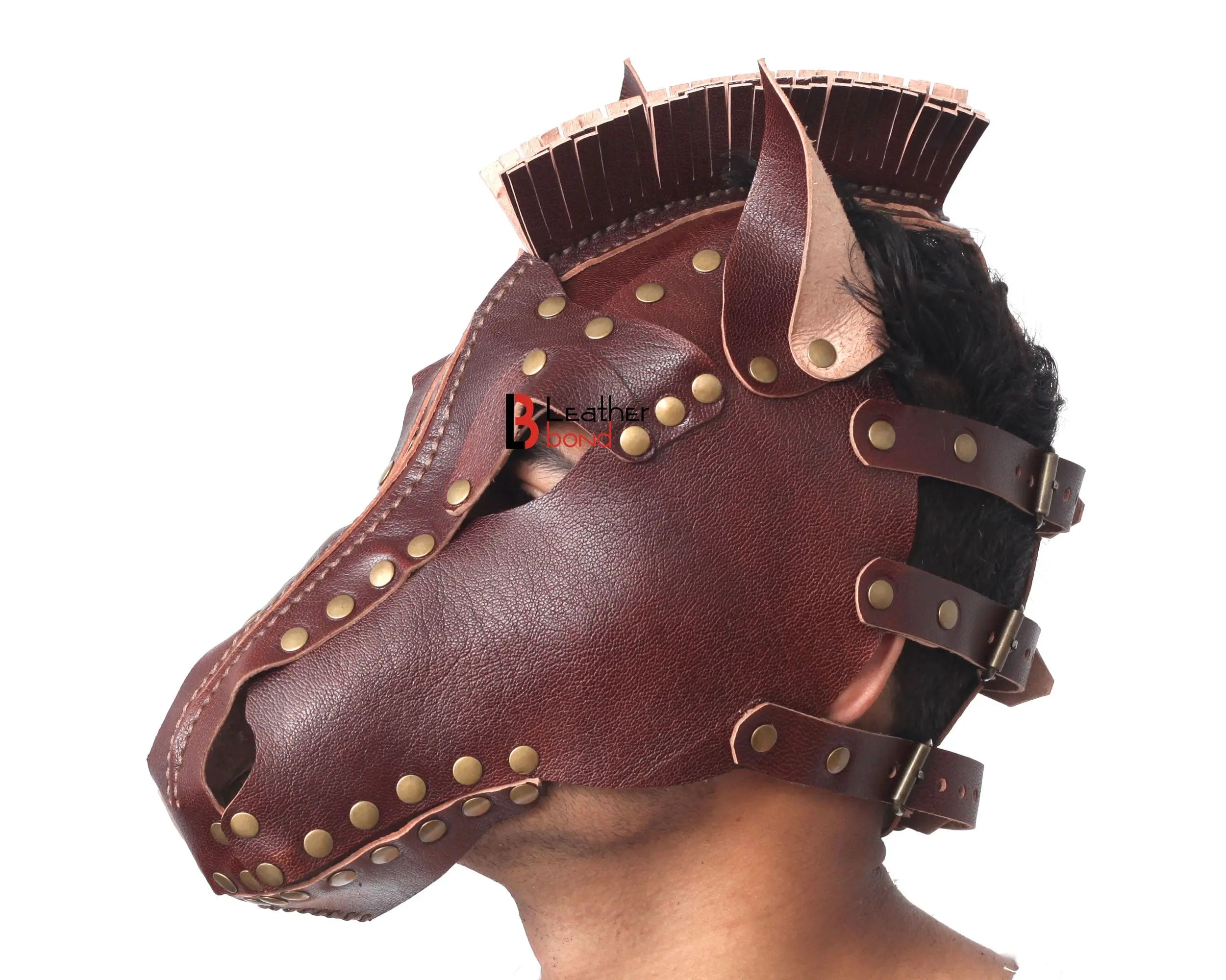 Genuine Cowhide Leather Horse Mask Hood Costume Reenactment Gear Halloween Mask Handmade